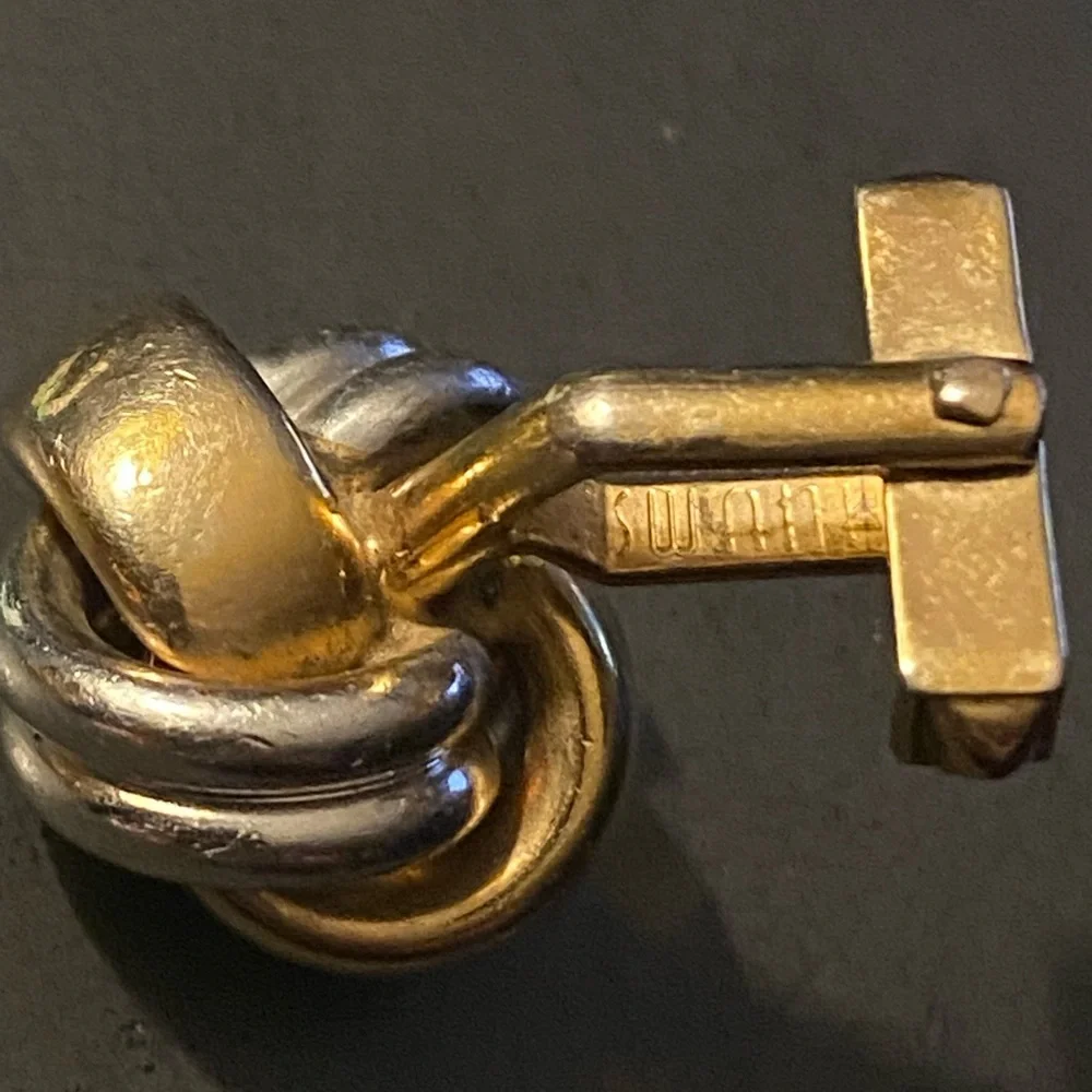 Vintage Swank Silver And Gold Tone Metal Love Knot Style Cufflinks